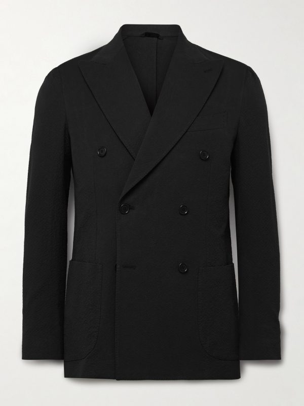 Vesuvio Slim-Fit Double-Breasted Cotton-Blend Seersucker Suit Jacket Vesuvio Slim-Fit Double-Breasted Cotton-Blend Seersucker Suit Jacket