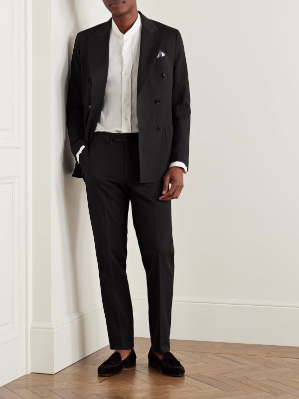 Vesuvio Slim-Fit Double-Breasted Cotton-Blend Seersucker Suit Jacket - OU Vesuvio Slim-Fit Double-Breasted Cotton-Blend Seersucker Suit Jacket - OU
