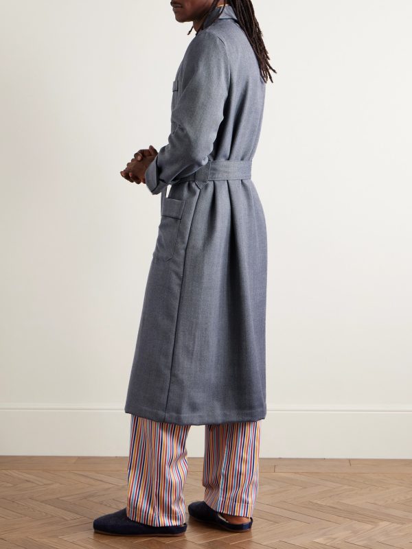 Lincoln 11 Belted Herringbone Wool Robe - BK Lincoln 11 Belted Herringbone Wool Robe - BK