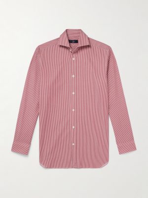Cutaway-Collar Striped Cotton-Poplin Shirt