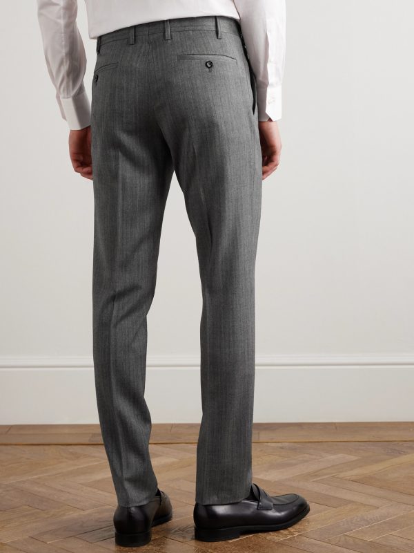 Straight-Leg Herringbone Virgin Wool-Blend Trousers - BK Straight-Leg Herringbone Virgin Wool-Blend Trousers - BK