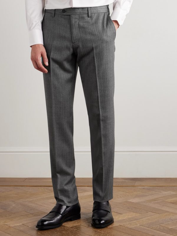 Straight-Leg Herringbone Virgin Wool-Blend Trousers - FR Straight-Leg Herringbone Virgin Wool-Blend Trousers - FR