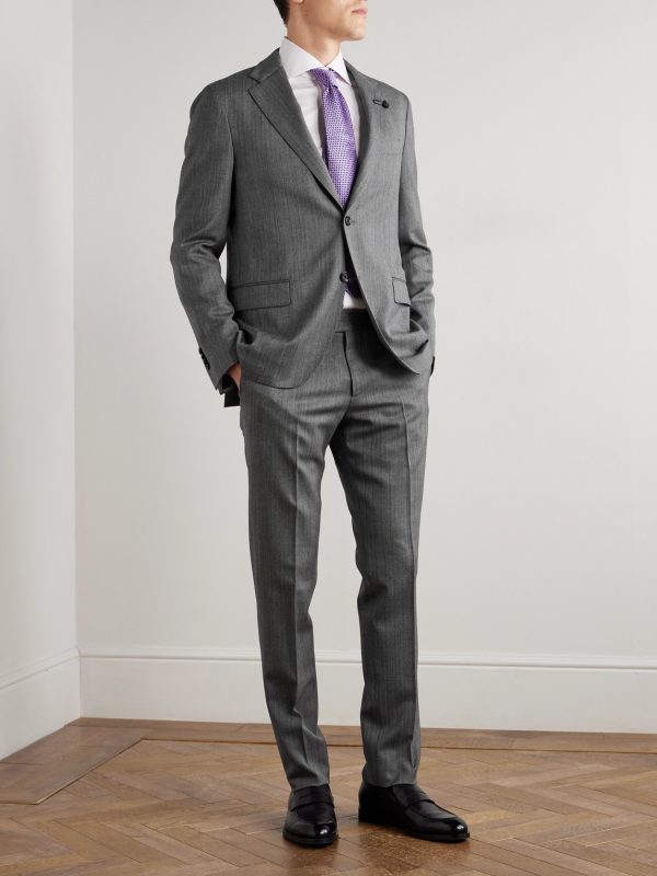 Straight-Leg Herringbone Virgin Wool-Blend Trousers - OU Straight-Leg Herringbone Virgin Wool-Blend Trousers - OU