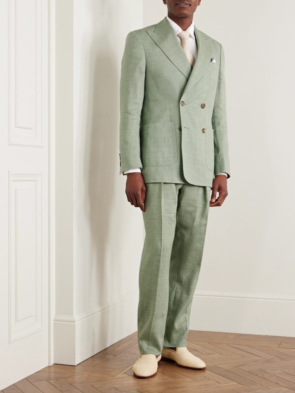 Hepworth Double-Breasted Herringbone Linen and Wool-Blend Suit Jacket - OU