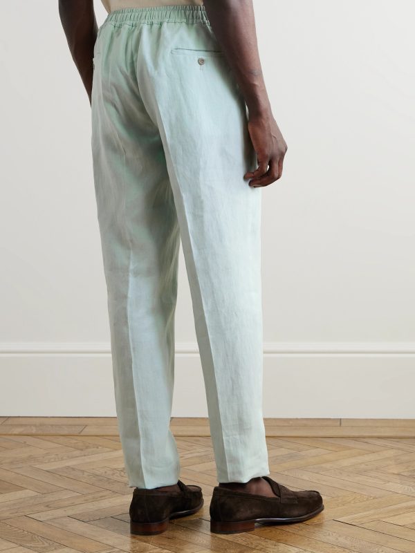 Straight-Leg Linen Drawstring Trousers - BK Straight-Leg Linen Drawstring Trousers - BK