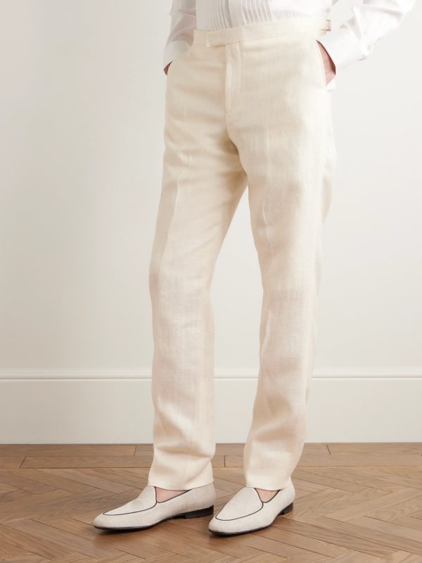 Slim-Fit Herringbone Linen and Silk-Blend Suit Trousers - FR