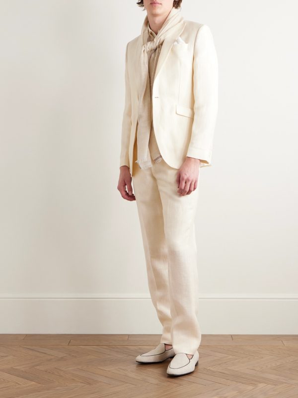 Slim-Fit Herringbone Linen and Silk-Blend Suit Trousers - OU