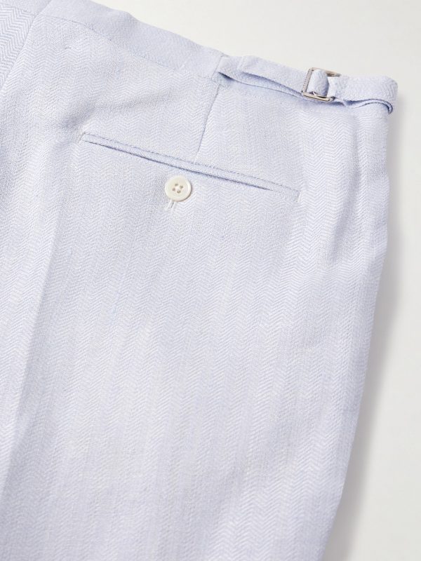 Slim-Fit Herringbone Linen and Silk-Blend Suit Trousers - CU Slim-Fit Herringbone Linen and Silk-Blend Suit Trousers - CU
