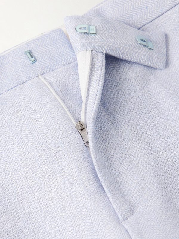 Slim-Fit Herringbone Linen and Silk-Blend Suit Trousers - E1 Slim-Fit Herringbone Linen and Silk-Blend Suit Trousers - E1