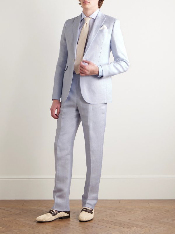 Slim-Fit Herringbone Linen and Silk-Blend Suit Trousers - OU Slim-Fit Herringbone Linen and Silk-Blend Suit Trousers - OU