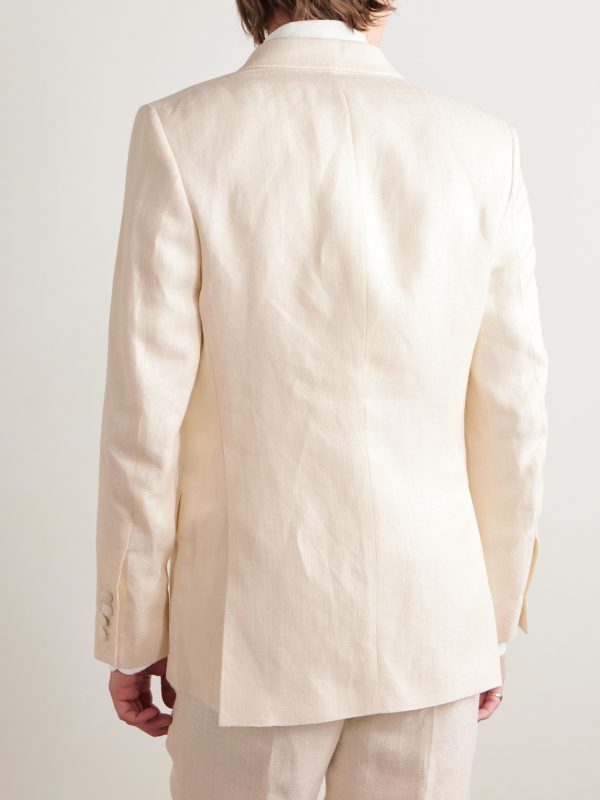 Double-Breasted Herringbone Linen and Silk-Blend Tuxedo Jacket - BK