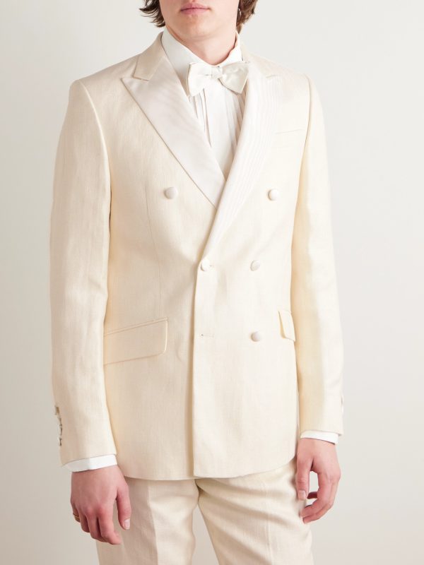 Double-Breasted Herringbone Linen and Silk-Blend Tuxedo Jacket - FR