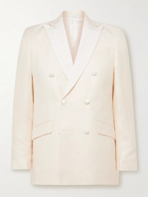 Double-Breasted Herringbone Linen and Silk-Blend Tuxedo Jacket