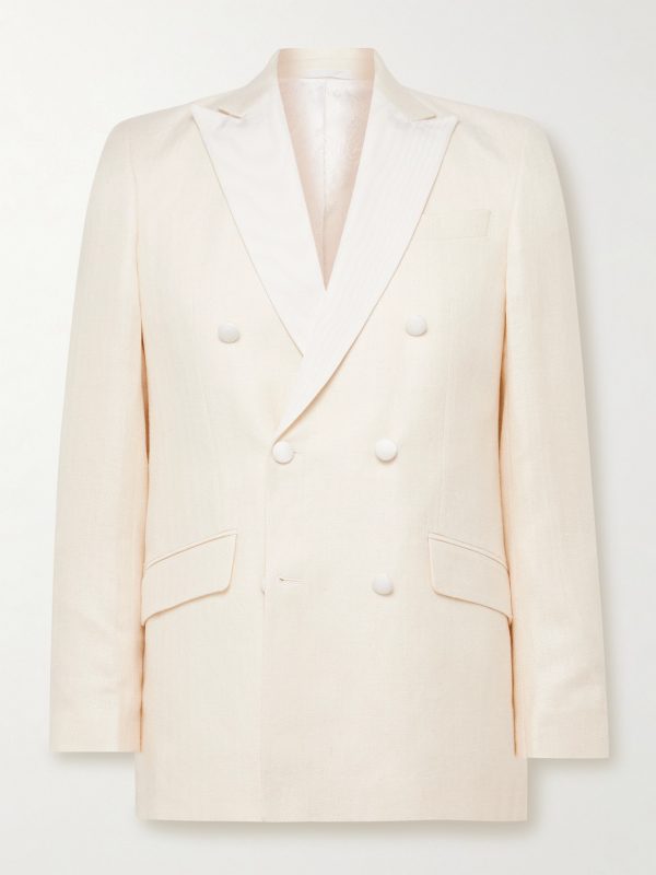 Double-Breasted Herringbone Linen and Silk-Blend Tuxedo Jacket