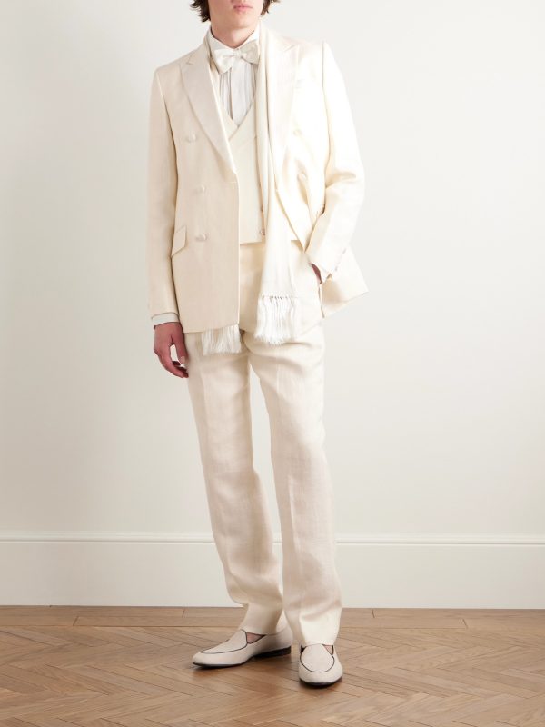 Double-Breasted Herringbone Linen and Silk-Blend Tuxedo Jacket - OU