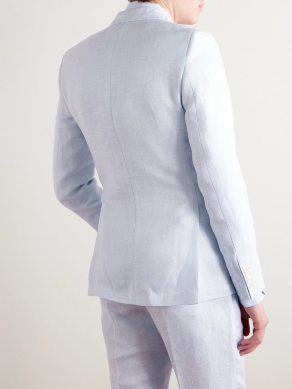 Slim-Fit Herringbone Linen and Silk-Blend Suit Jacket - BK