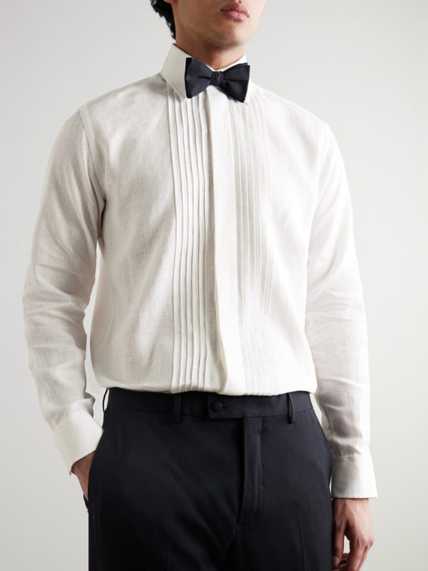 Pintucked Linen Tuxedo Shirt - FR