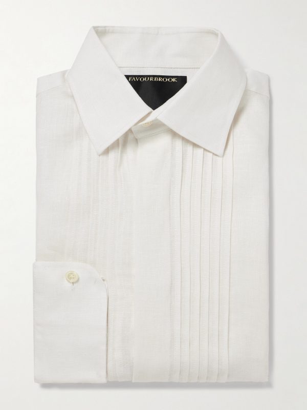 Pintucked Linen Tuxedo Shirt