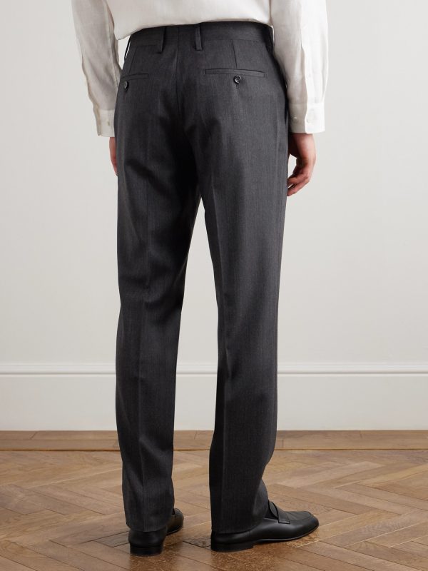 Straight-Leg Virgin Wool-Blend Herringbone Suit Trousers - BK Straight-Leg Virgin Wool-Blend Herringbone Suit Trousers - BK