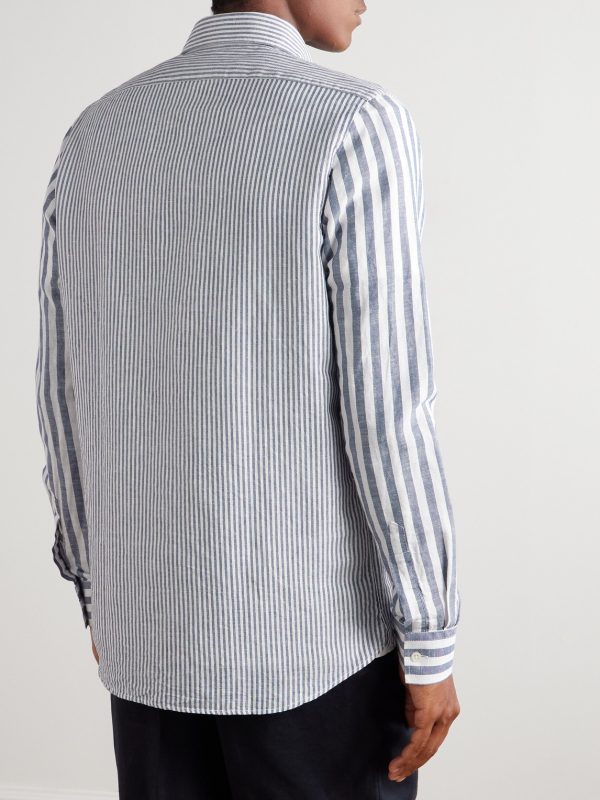 Slim-Fit Button-Down Collar Striped Linen and Cotton-Blend Shirt - BK Slim-Fit Button-Down Collar Striped Linen and Cotton-Blend Shirt - BK