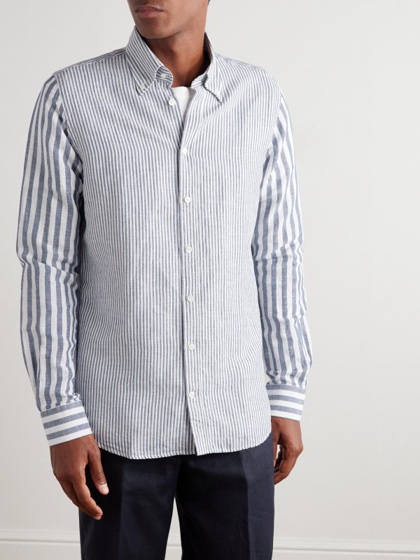 Slim-Fit Button-Down Collar Striped Linen and Cotton-Blend Shirt - FR Slim-Fit Button-Down Collar Striped Linen and Cotton-Blend Shirt - FR