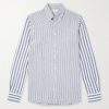 Slim-Fit Button-Down Collar Striped Linen and Cotton-Blend Shirt Slim-Fit Button-Down Collar Striped Linen and Cotton-Blend Shirt