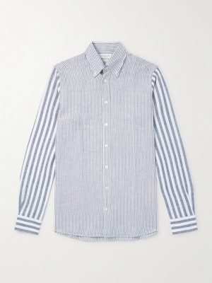 Slim-Fit Button-Down Collar Striped Linen and Cotton-Blend Shirt