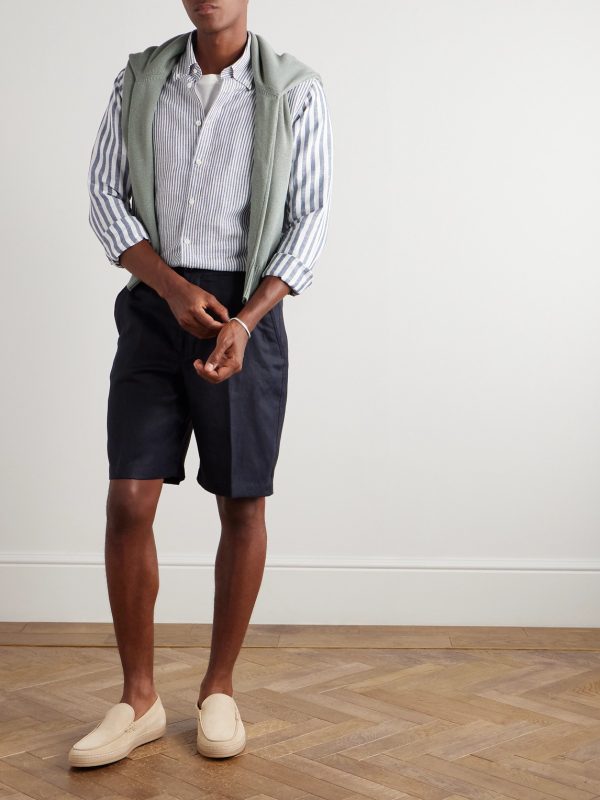 Slim-Fit Button-Down Collar Striped Linen and Cotton-Blend Shirt - OU Slim-Fit Button-Down Collar Striped Linen and Cotton-Blend Shirt - OU