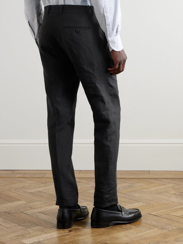 Mod Luca Slim-Fit Straight-Leg Linen Trousers - BK Mod Luca Slim-Fit Straight-Leg Linen Trousers - BK