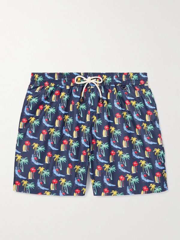 Straight-Leg Mid-Length Printed Swim Shorts