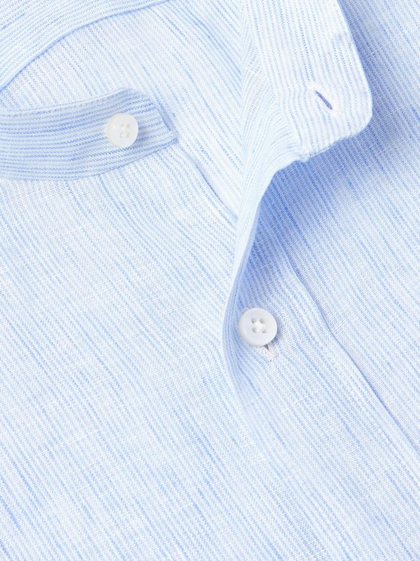 Grandad-Collar Striped Linen Shirt - CU