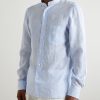 Grandad-Collar Striped Linen Shirt - FR