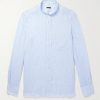 Grandad-Collar Striped Linen Shirt
