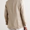 Unstructured Double-Breasted Herringbone Virgin Wool, Silk and Linen-Blend Blazer - BK Unstructured Double-Breasted Herringbone Virgin Wool, Silk and Linen-Blend Blazer - BK