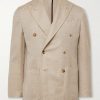 Unstructured Double-Breasted Herringbone Virgin Wool, Silk and Linen-Blend Blazer Unstructured Double-Breasted Herringbone Virgin Wool, Silk and Linen-Blend Blazer