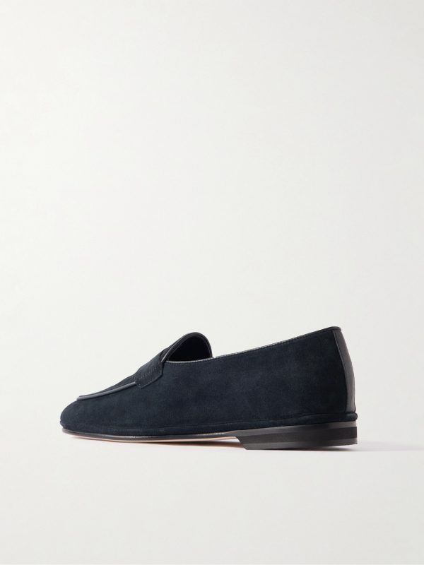 Leather-Trimmed Suede Penny Loafers - BK Leather-Trimmed Suede Penny Loafers - BK