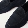 Leather-Trimmed Suede Penny Loafers - CU Leather-Trimmed Suede Penny Loafers - CU