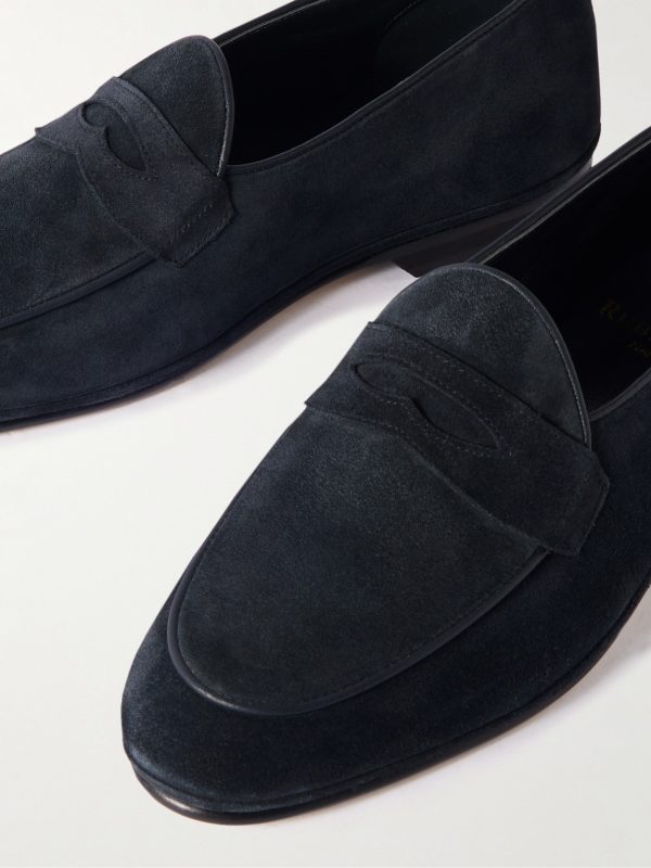 Leather-Trimmed Suede Penny Loafers - CU Leather-Trimmed Suede Penny Loafers - CU