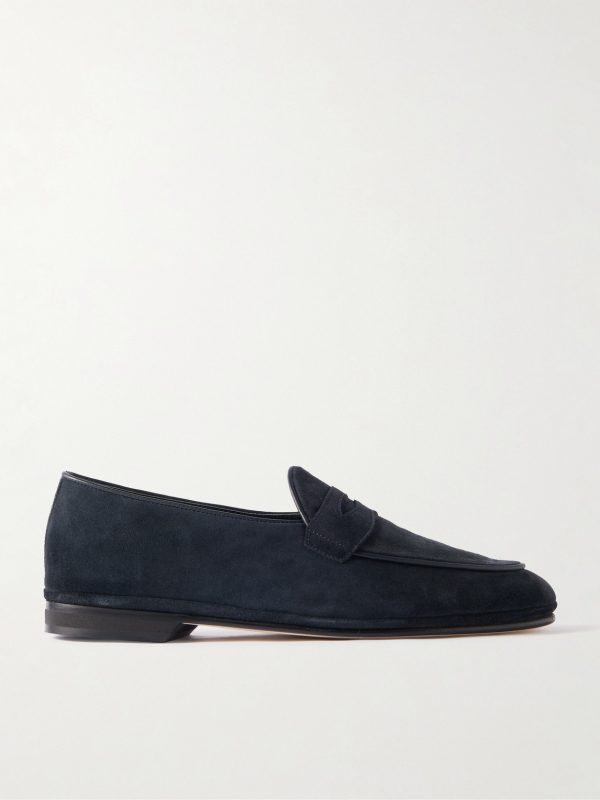 Leather-Trimmed Suede Penny Loafers Leather-Trimmed Suede Penny Loafers