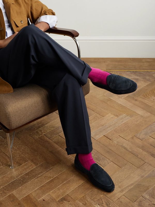 Leather-Trimmed Suede Penny Loafers - OU Leather-Trimmed Suede Penny Loafers - OU