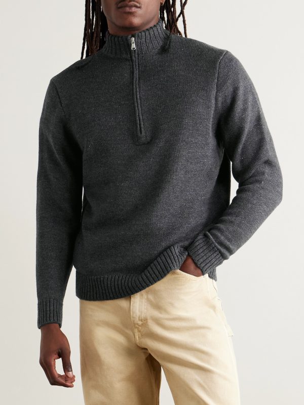 Wool and Linen-Blend Half-Zip Sweater - FR Wool and Linen-Blend Half-Zip Sweater - FR