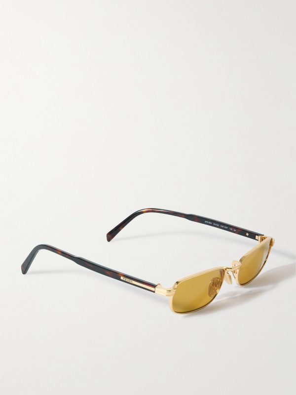 Rectangular-Frame Gold-Tone and Tortoiseshell Acetate Sunglasses - FR Rectangular-Frame Gold-Tone and Tortoiseshell Acetate Sunglasses - FR