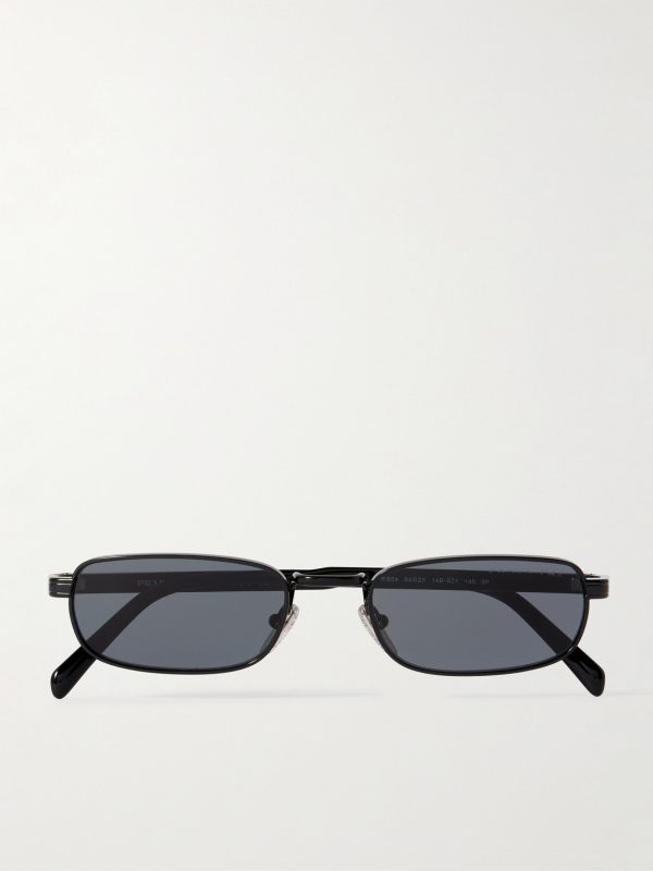 Rectangular-Frame Black-Tone and Acetate Sunglasses