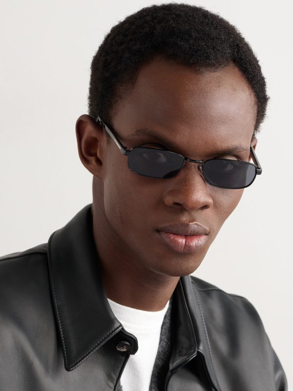 Rectangular-Frame Black-Tone and Acetate Sunglasses - OU