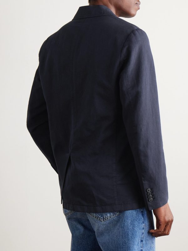 Unstructured Garment-Dyed Cotton and Linen-Blend Twill Blazer - BK Unstructured Garment-Dyed Cotton and Linen-Blend Twill Blazer - BK