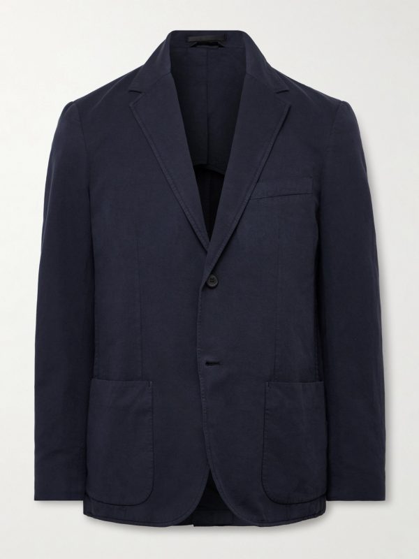 Unstructured Garment-Dyed Cotton and Linen-Blend Twill Blazer Unstructured Garment-Dyed Cotton and Linen-Blend Twill Blazer
