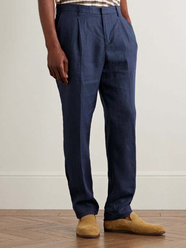 Tapered Pleated Linen Suit Trousers - FR Tapered Pleated Linen Suit Trousers - FR