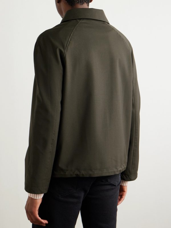 Leather-Trimmed Woven Jacket - BK Leather-Trimmed Woven Jacket - BK