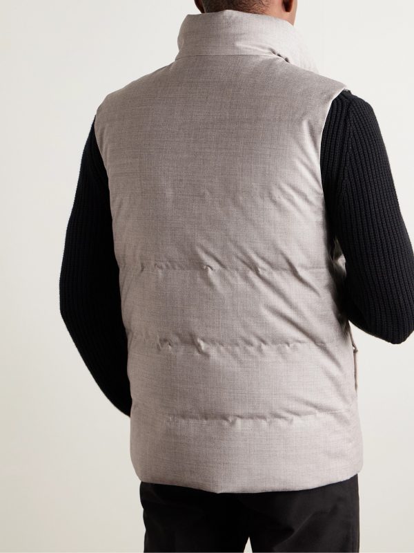 Leather-Trimmed Quilted Green Storm System® Wool and Silk-Blend Down Gilet - BK Leather-Trimmed Quilted Green Storm System® Wool and Silk-Blend Down Gilet - BK