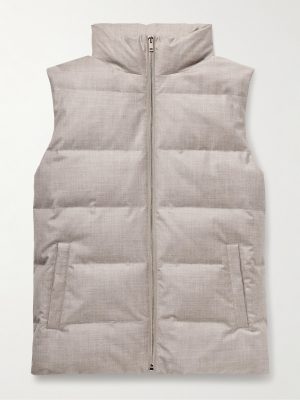 Leather-Trimmed Quilted Green Storm System® Wool and Silk-Blend Down Gilet Leather-Trimmed Quilted Green Storm System® Wool and Silk-Blend Down Gilet